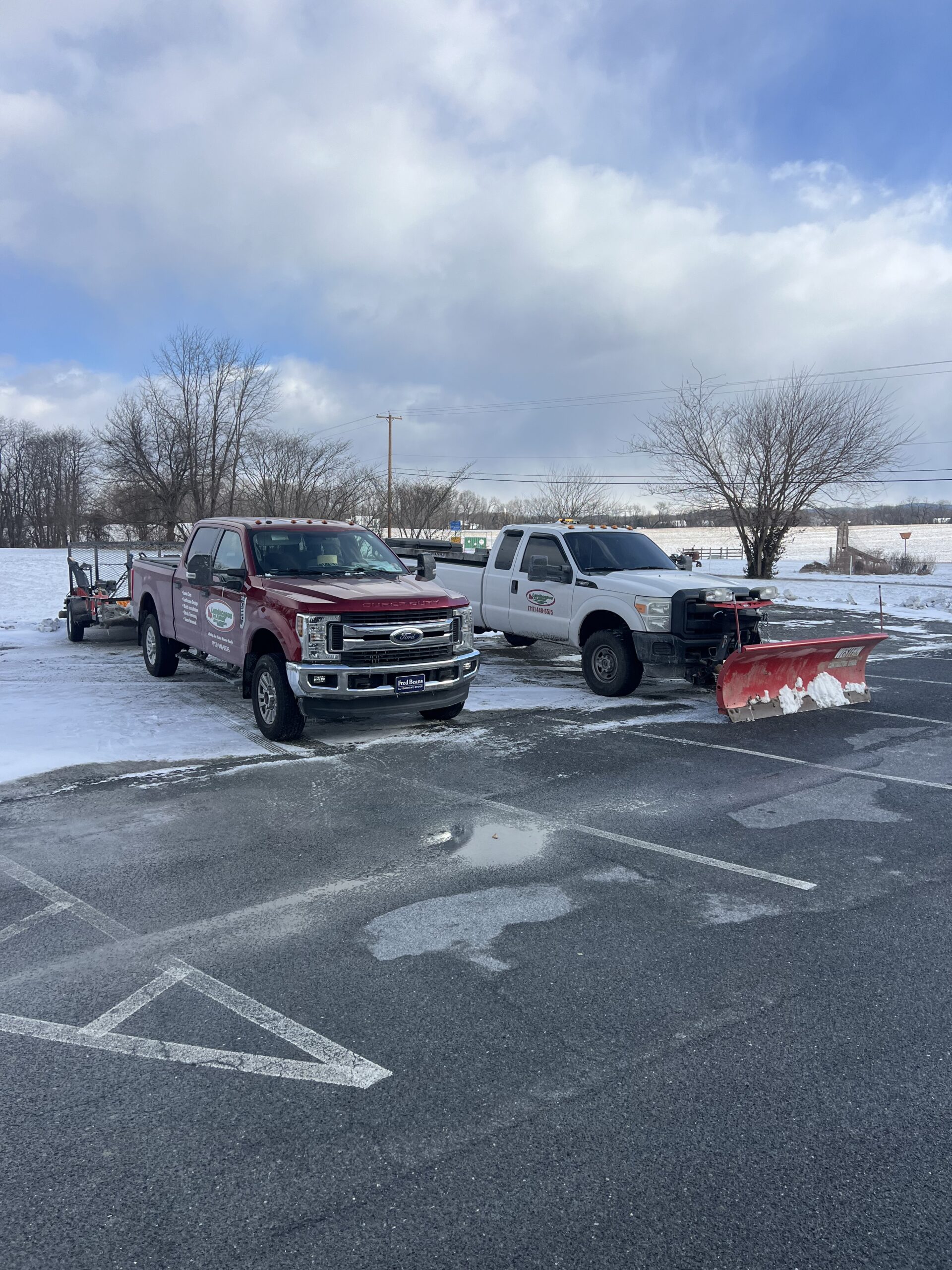 Landscapes by Landon plow trucks staged for winter snow and ice removal service in Cumberland County PA
